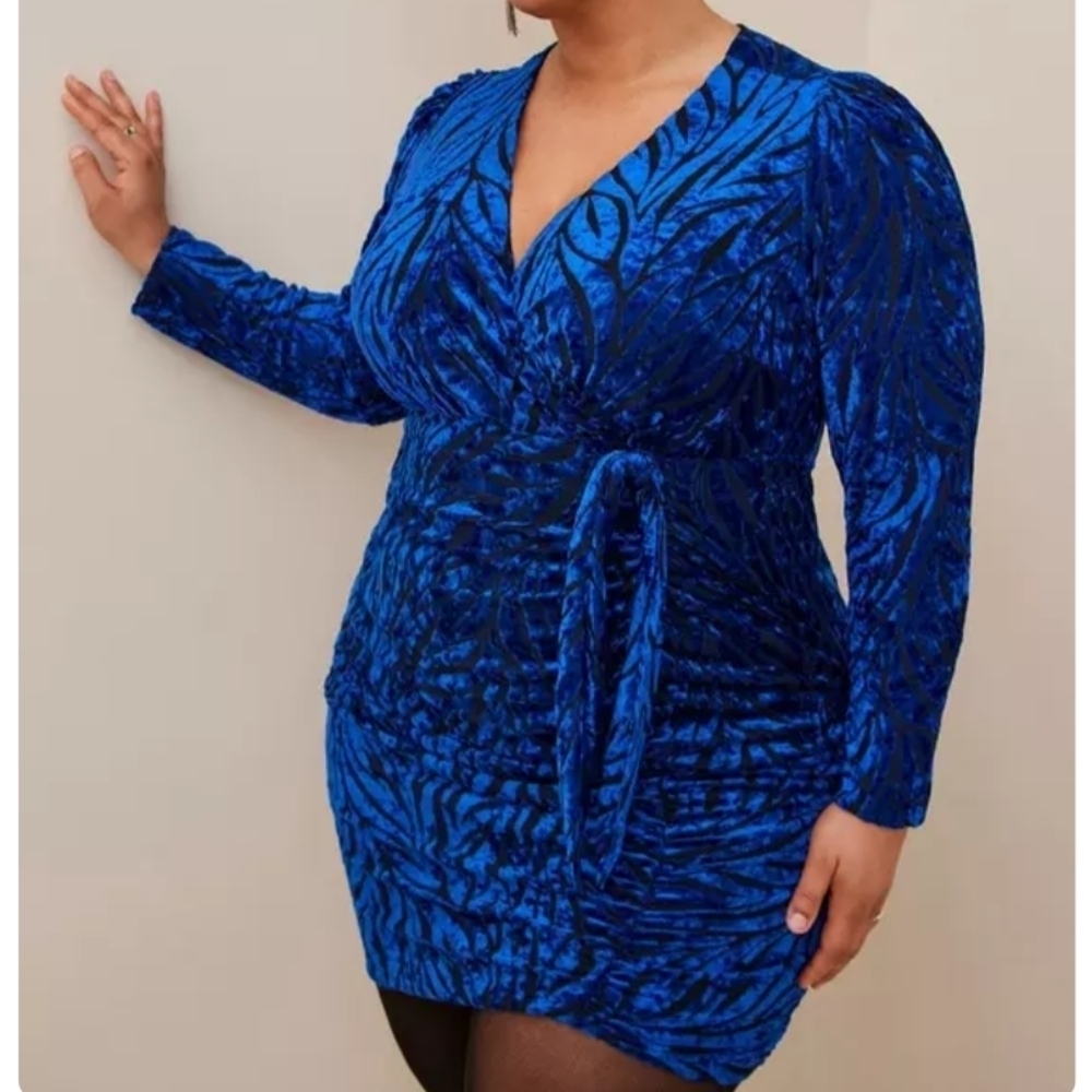 Torrid Faux Wrap Velvet Burnt Out Zebra Print High Slit Dress
